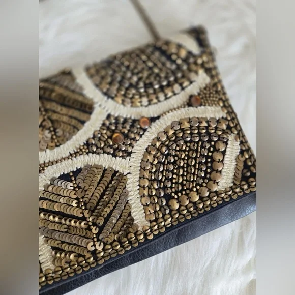 Ecote leather sequined cluch with removal chain shoulder strap - Picture 2 of 7